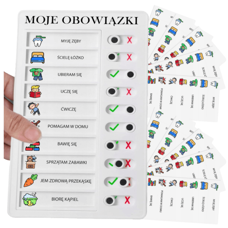 LISTA TABLICA OBOWIĄZKÓW MOTYWACYJNA DLA DZIECI PO POLSKU + 10 ARKUSZY